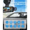 Picture of 3 Channel Dash Cam, 4K/2.5K+1440P Dash Cam Front and Rear Inside, Dash Camera for Cars, Triple Car Camera with 32GB Card, G-Sensor, 24Hr Parking, Loop Recording, IR Night Vision, Blue