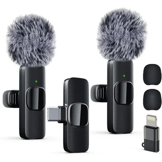 Picture of Wireless Lavalier Microphone for iPhone iPad and Android Phone, Lapel Mic Plug and Play Wireless Mic Noise Reduction Mini Microphone for Video Recording Interview Podcast Vlog YouTube Tiktok